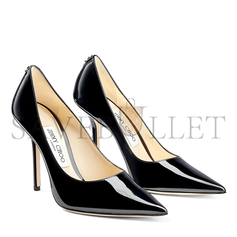 JIMMY CHOO LOVE 100 BLACK PATENT LEATHER POINTED-TOE PUMPS LOVE100PWJ